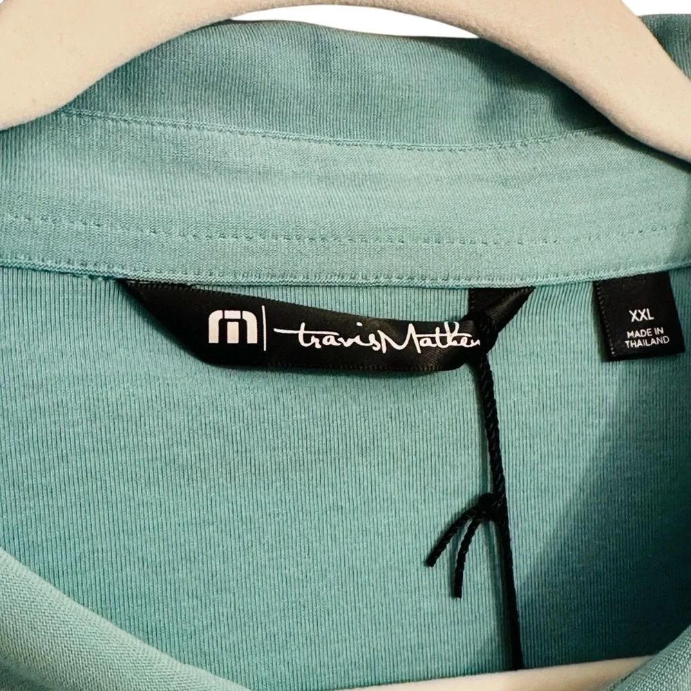 Travis Mathew NWT Galloway National GC Polo Logo Teal Green Gray Stripe XXL